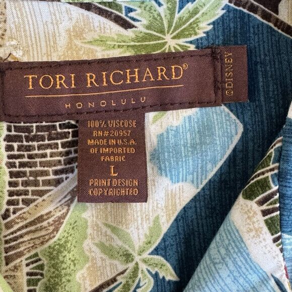 Tori Richard Disney Honolulu Hawaii Aulani Resort Blue Shirt Buttons Large EUC - Picture 4 of 14